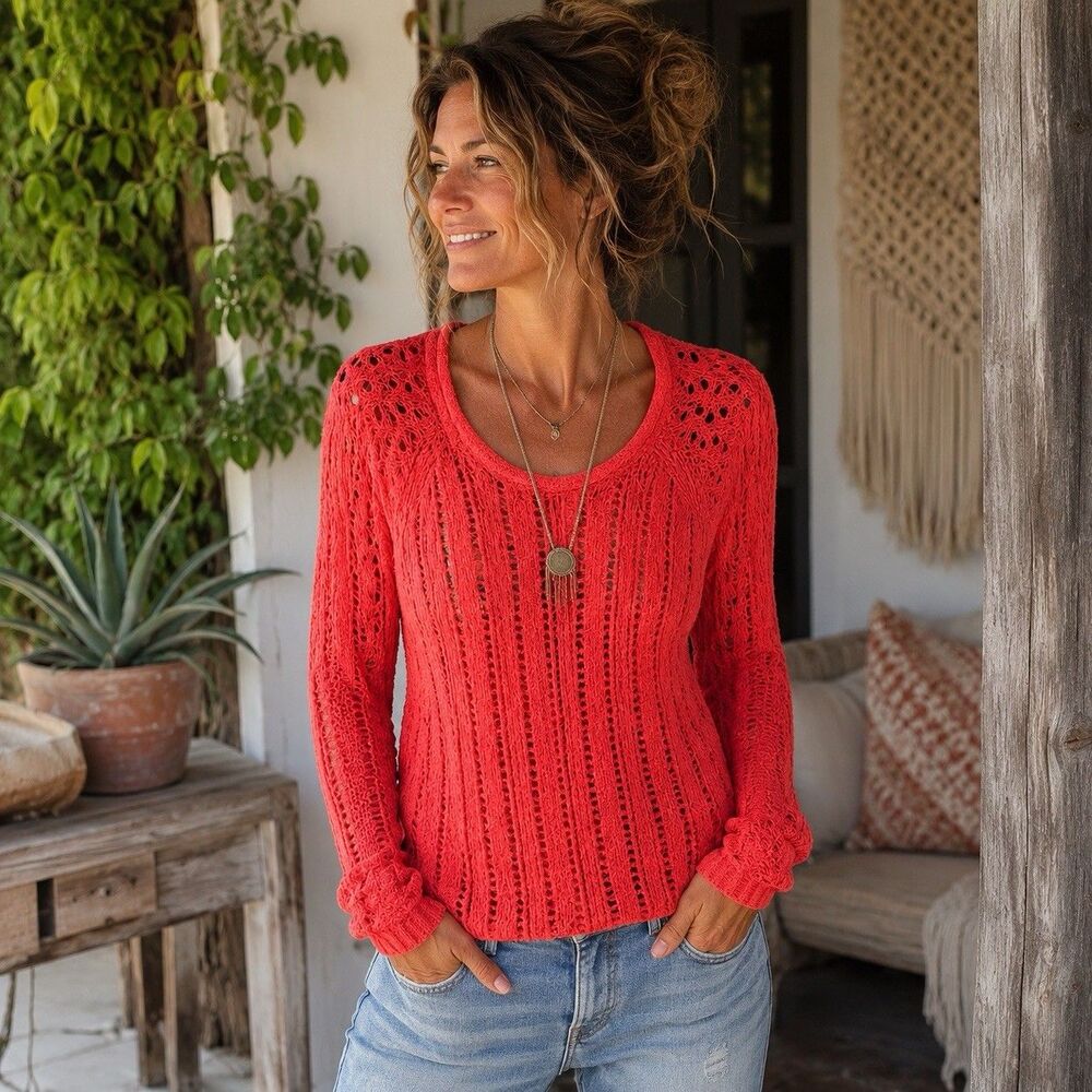 Cato Crochet Sweater Women's Size‎ (14-16w) XL Hot Pink Boho Barbicore Fallcore